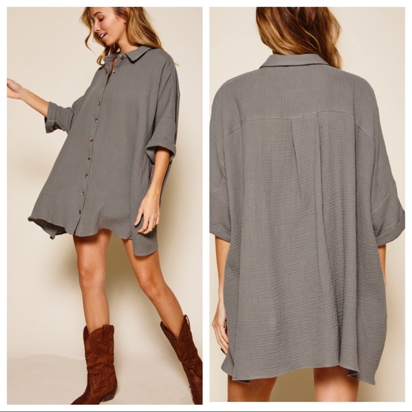Valerie Fabulous Oversized 3/4 Sleeves Boyfriend Shirt - Picture 5 of 5
